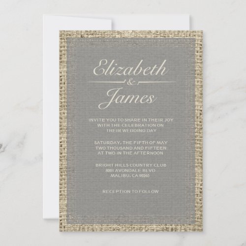 Grey Vintage Burlap Wedding Invitations
