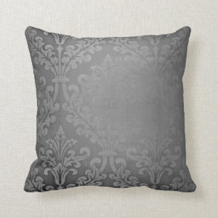 Grey vintage damask distressed looking deco pillow