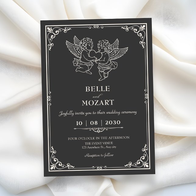 Grey vintage elegant angels wedding  invitation (Creator Uploaded)