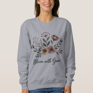 Grey Vintage Floral Flower Leaf Wildflower Garden Sweatshirt