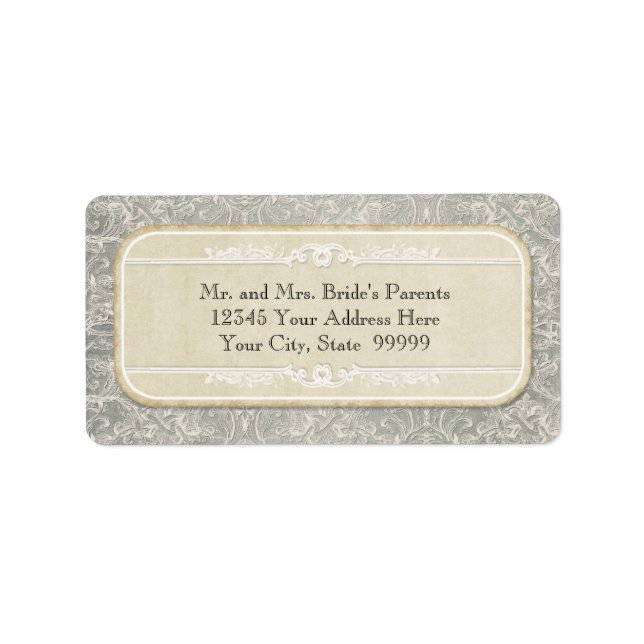 Grey Vintage French Regency Lace Weddings Label (Front)