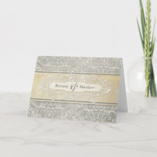 Grey Vintage French Regency Lace Weddings Letterpress Thank You Card