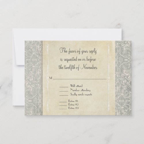 Grey Vintage French Regency Lace Weddings RSVP Card