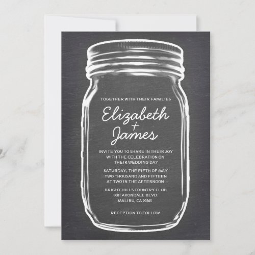 Grey Vintage Mason Jar Wedding Invitations