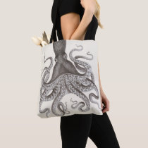 Grey Vintage Octopus Illustration Tote Bag