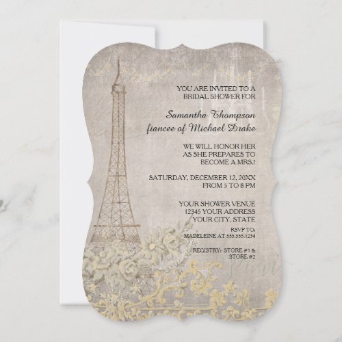 Grey Vintage Paris Parisian Stylish Bridal Shower Invitation