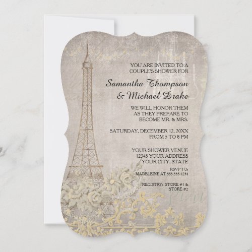 Grey Vintage Paris Parisian Stylish Couples Shower Invitation