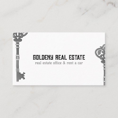 Grey Vintage Real Estate Key Business Card