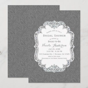 Grey Vintage Western Glamour Bling Bridal Shower Invitation