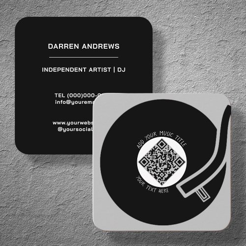 Grey Vinyl LP  QR Code Square Business Card