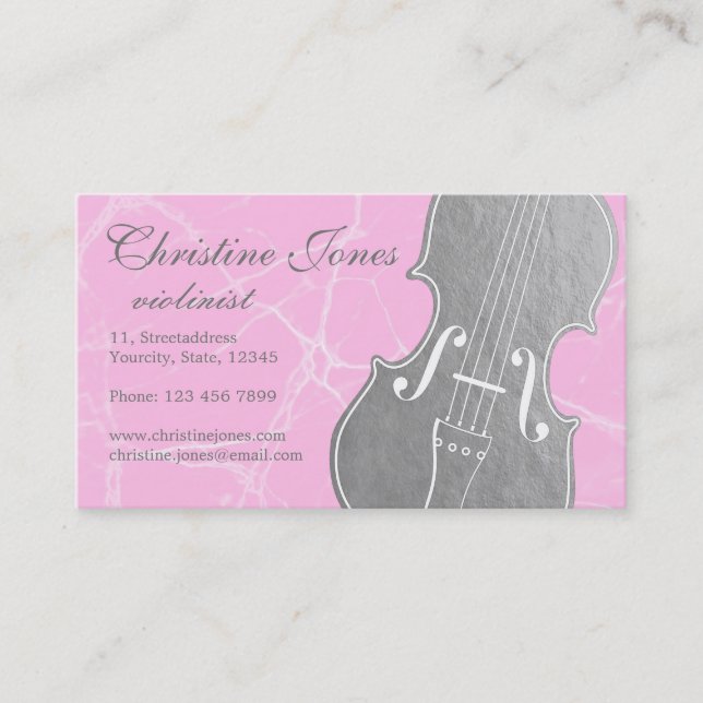grey violin on pink marble business card (Front)
