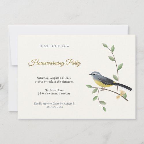 Grey Wagtail Bird Housewarming Party Invitation