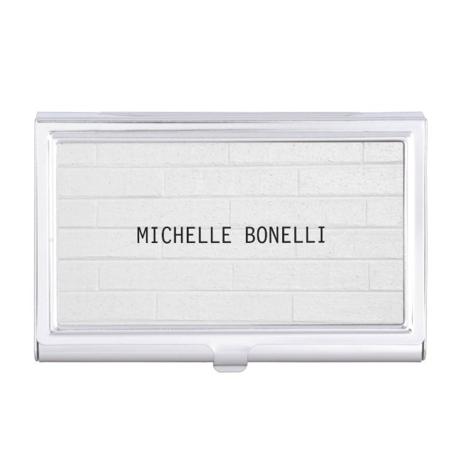 Grey  Wall Bricks Design Plain Legible Modern Business Card Case (Front)