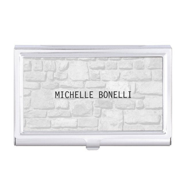 Grey  Wall Bricks Design Plain Legible Modern Business Card Case (Front)