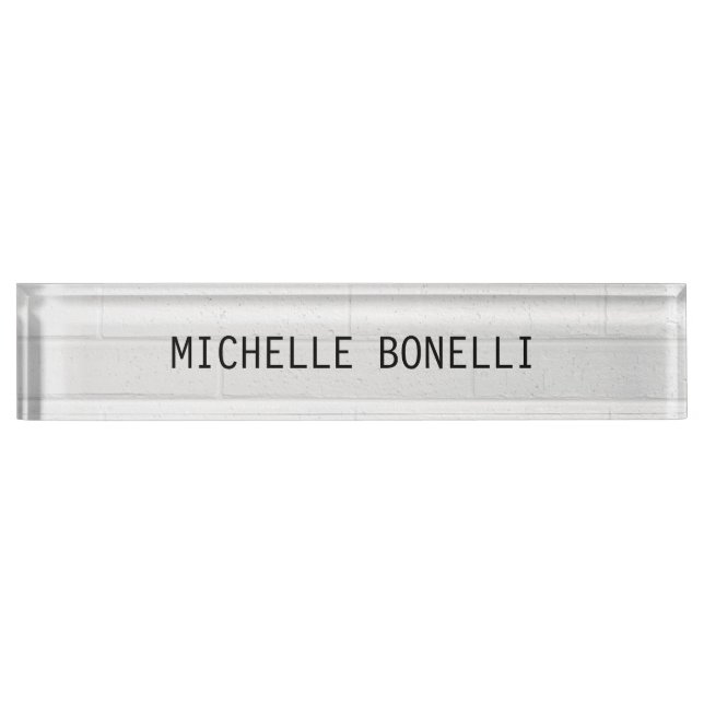 Grey  Wall Bricks Design Plain Legible Modern Desk Name Plate (Front)