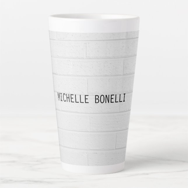 Grey  Wall Bricks Design Plain Legible Modern Latte Mug (Front)