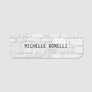 Grey Wall Bricks Design Plain Legible Modern Name Tag