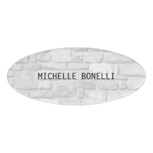 Grey Wall Bricks Design Plain Legible Modern Name Tag