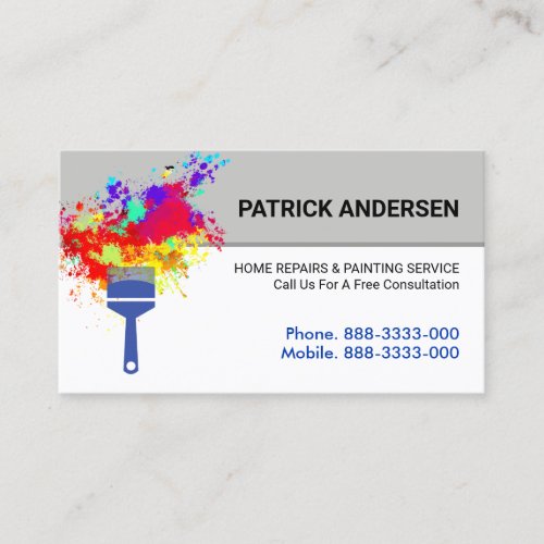 Grey Wall Paint Splatter Handyman Business Card