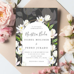 Grey Watercolor Botanical Nuestra Boda Wedding Invitation