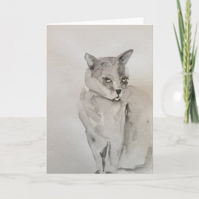 grey watercolor cat  card (Front)