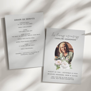 Grey Watercolor Floral Photo 2-Page Funeral Program