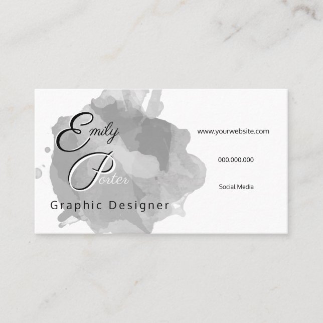 Grey Watercolor Modern Business Card (Front)