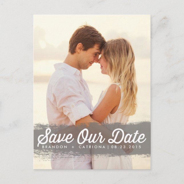 GREY WATERCOLOR SPLASH | SAVE THE DATE POSTCARD (Front)