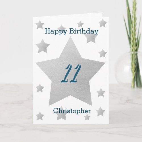 Grey Watercolor Stars 11th Birthday Card