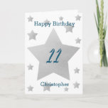 Grey Watercolor Stars 11th Birthday Card<br><div class="desc">Grey watercolor stars happy 11th birthday card for son, grandson, nephew, etc.. The front features watercolor grey stars and a place for you to personalize with the birthday recipient's name. The inside card message can be easily personalized and the back with the year. This would make a great personalized eleventh...</div>