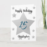 Grey Watercolor Stars 15th Birthday Card<br><div class="desc">Personalized grey watercolor stars 15th birthday card for him. The front features watercolor grey stars and a place for you to personalize with the birthday recipient's name. The inside card message can be easily personalized and the back with the year. This stars personalized 15th birthday card would make a unique...</div>