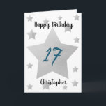 Grey Watercolor Stars 17th Birthday Card<br><div class="desc">Personalized grey watercolor stars 17th birthday card for him. The front features watercolor grey stars and a place for you to personalize with the birthday recipient's name. The inside card message can be easily personalized and the back with the year. This stars personalized 17th birthday card would make a unique...</div>