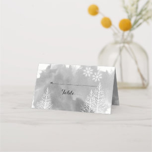 Grey watercolor & trees winter wedding escort card