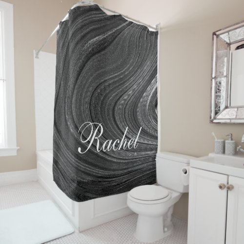 Grey Wave Artsy Swirl Patterns Custom Name Gray Shower Curtain