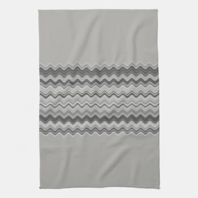 Grey Wavy Zigzag Pattern Kitchen Towel (Vertical)