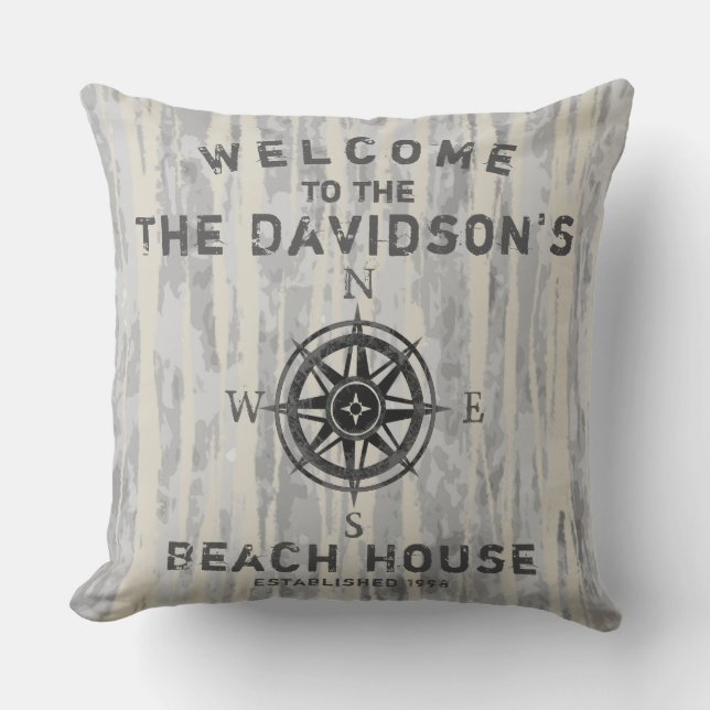 Grey Weathered Wood Outdoor Pillow (Front)