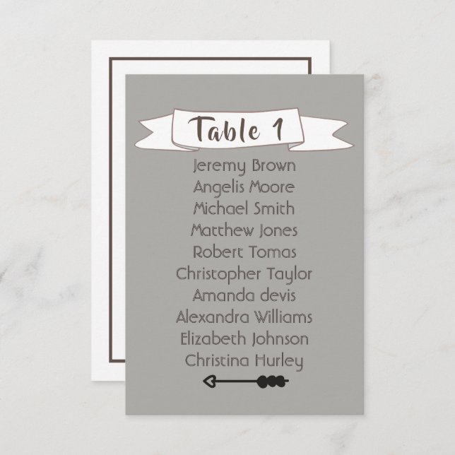 Grey wedding seating chart. invitation (Front/Back)