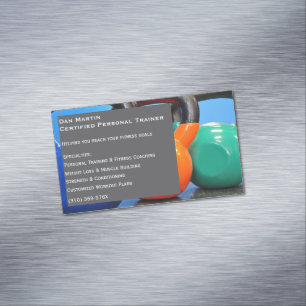 Grey Weights Gym Personal Trainer Fitness Center Business Card Magnet