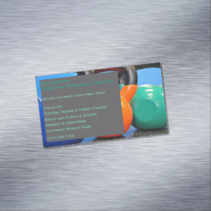 Grey Weights Gym Personal Trainer Fitness Center Business Card Magnet