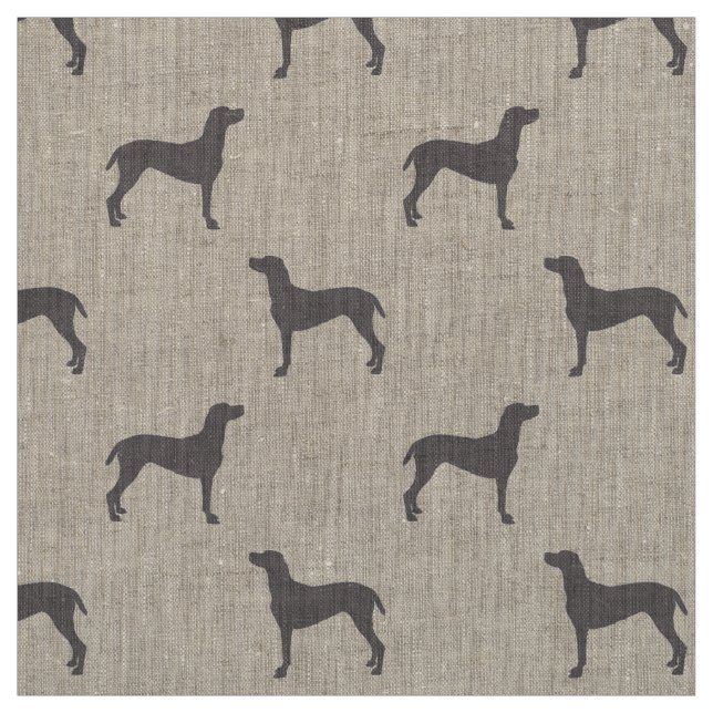 Grey Weimaraner Silhouettes on White Background Fabric (Swatch)