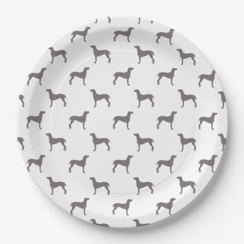 Grey Weimaraner Silhouettes on White Background Paper Plates