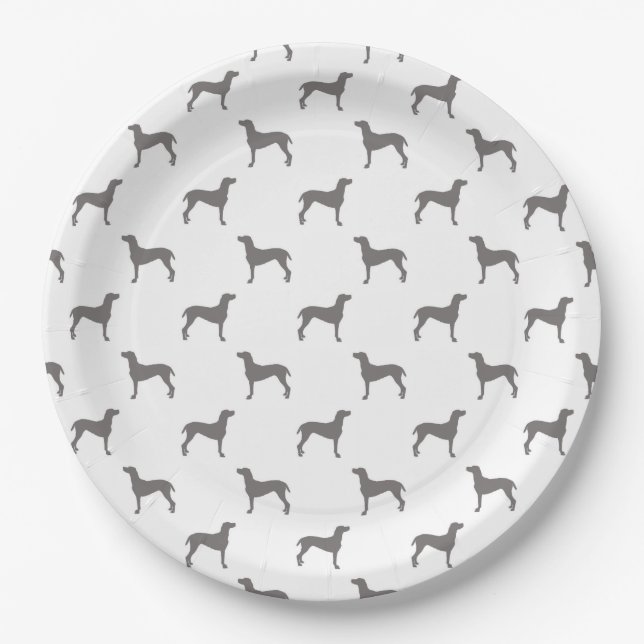Grey Weimaraner Silhouettes on White Background Paper Plates (Front)