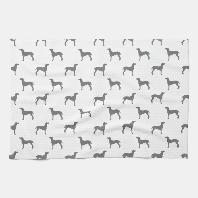 Grey Weimaraner Silhouettes on White Background Towel (Horizontal)