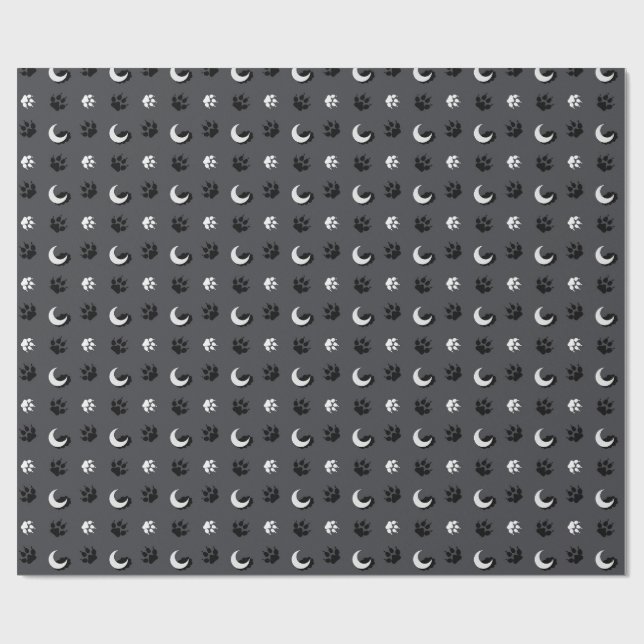Grey Werewolf Moon Wrapping Paper (Flat)