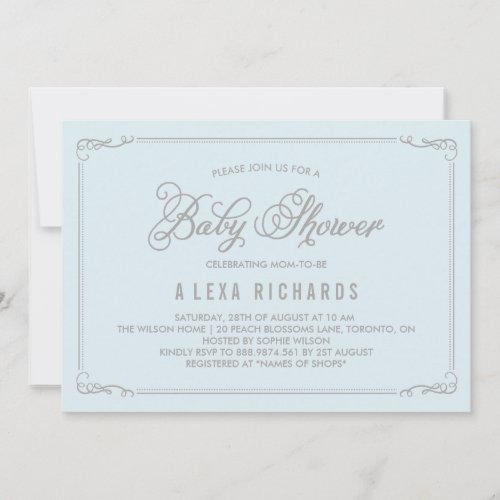 Grey Whimsical Borders Its a Boy Baby Shower Invitation