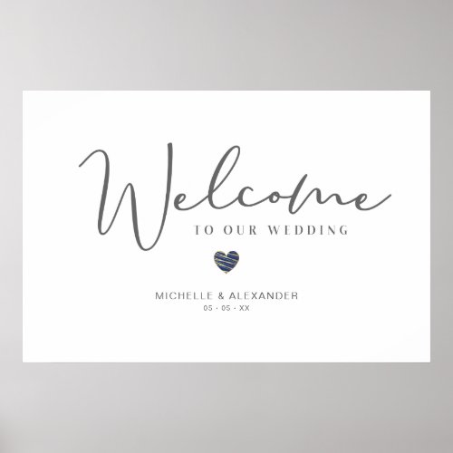 Grey Whimsical Welcome Guests Wedding Blue Heart Poster