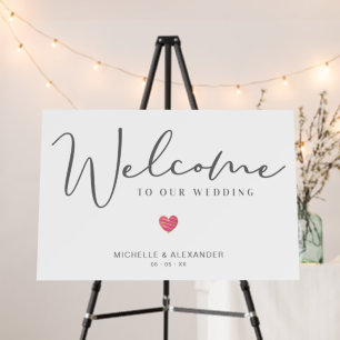 Grey Whimsical Welcome Wedding Hot Pink Heart Foam Board