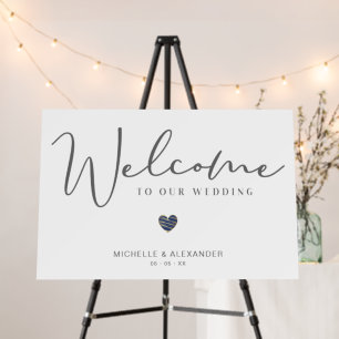 Grey Whimsical Welcome Wedding Navy Blue Heart Foam Board