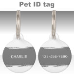 Grey white add a name and contact number pet ID tag<br><div class="desc">"Keep your furry friend safe and stylish with this custom pet ID tag! Featuring your pet's name boldly displayed on the front and your contact number on the back for quick reunions. Made to last through all their adventures, this tag is a must-have for peace of mind. Lightweight, durable, and...</div>