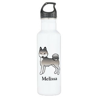 Grey &amp; White Alaskan Klee Kai Cartoon Dog &amp; Name Stainless Steel Water Bottle